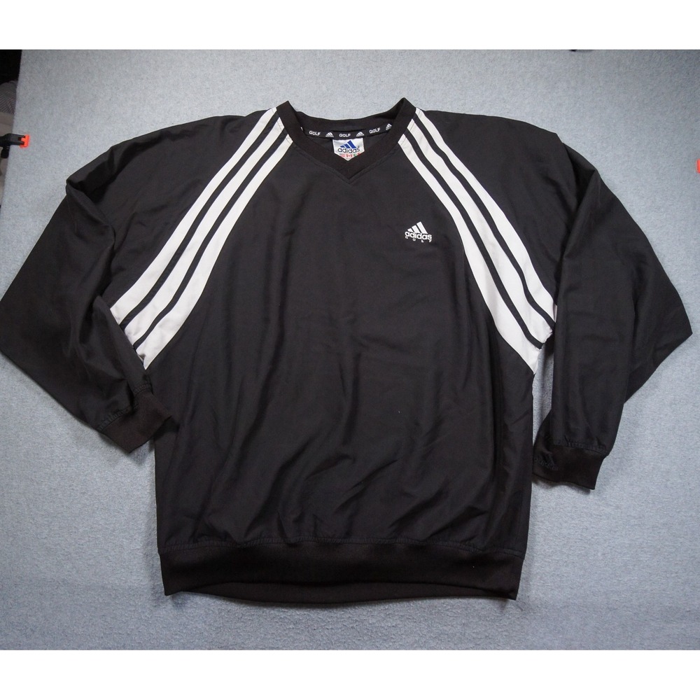 Vintage Adidas Jacket Mens XLarge Black Golf Windbreaker Pullover Outdoors Y2K